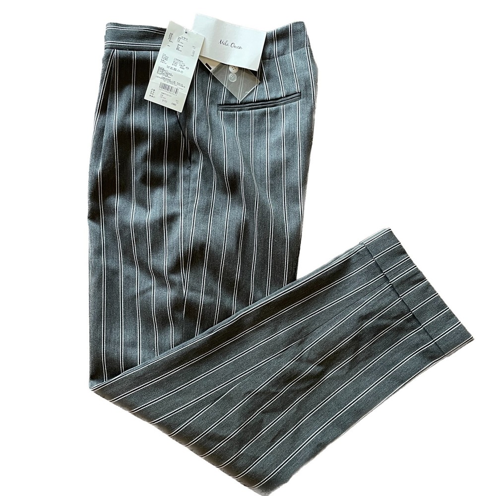 MILA OWEN New Women's Gray High Line Fabric Pinstripe Pleated Pants, Size 0